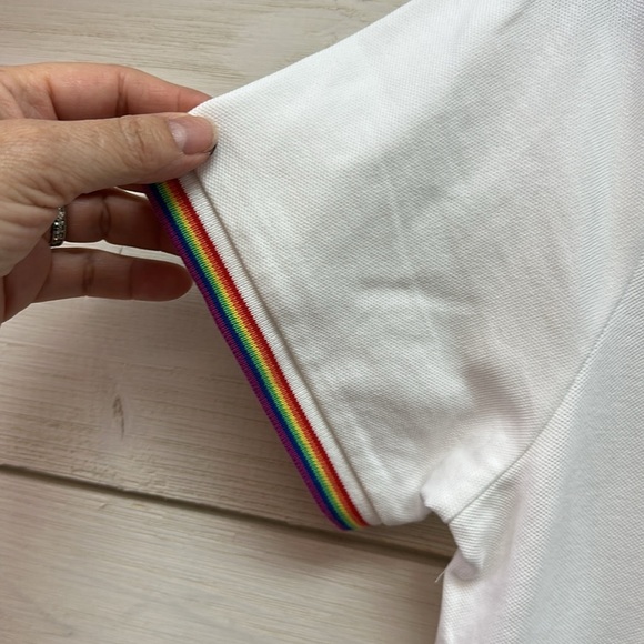 Lands' End Womens SS Mesh Cotton Dress White Rainbow Multi Regular Medium - Picture 4 of 5